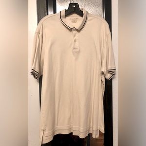 ST JOHNS BAY Cream and Navy Short Sleeve Interlock Polo Shirt Mens Size L